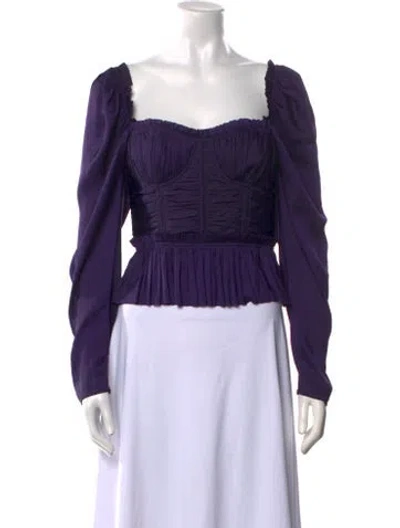 Pre-owned Ulla Johnson Square Neckline Long Sleeve Crop Top In Purple