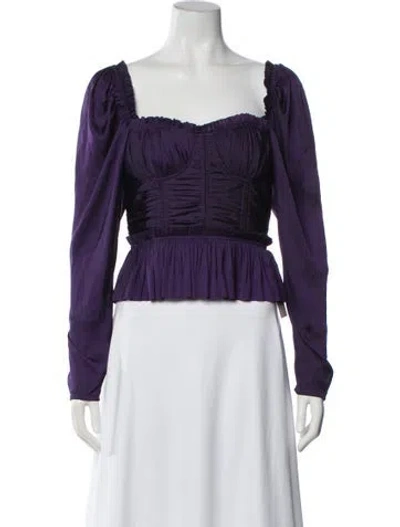 Pre-owned Ulla Johnson Square Neckline Long Sleeve Crop Top In Purple