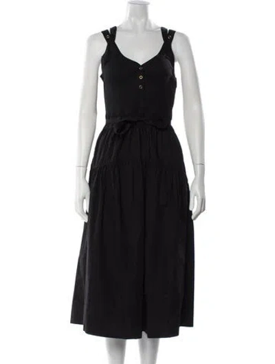 Pre-owned Ulla Johnson Square Neckline Midi Length Dress In Black