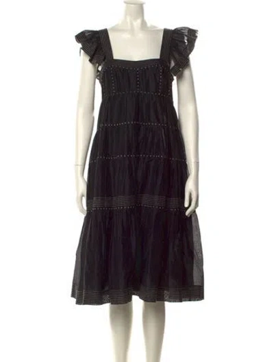 Pre-owned Ulla Johnson Square Neckline Midi Length Dress In Black