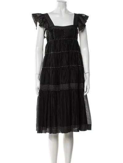 Pre-owned Ulla Johnson Square Neckline Midi Length Dress In Black