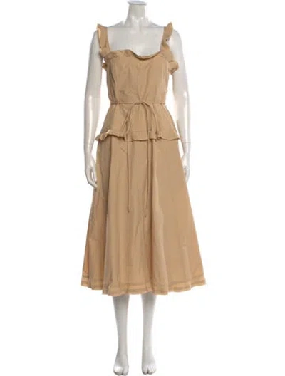 Pre-owned Ulla Johnson Square Neckline Midi Length Dress In Brown