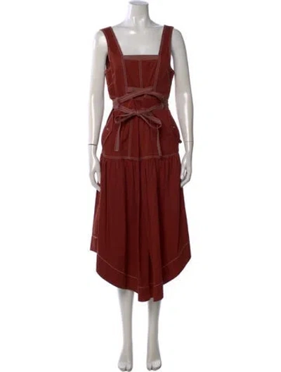 Pre-owned Ulla Johnson Square Neckline Midi Length Dress In Brown