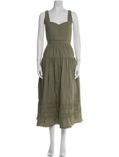 Pre-owned Ulla Johnson Square Neckline Midi Length Dress In Green