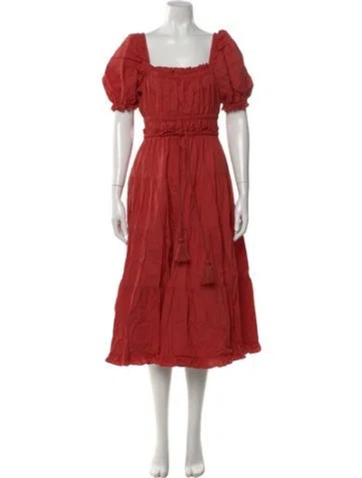 Pre-owned Ulla Johnson Square Neckline Midi Length Dress In Orange