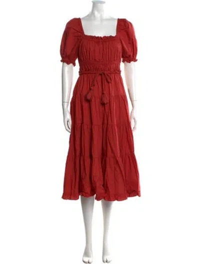 Pre-owned Ulla Johnson Square Neckline Midi Length Dress In Orange