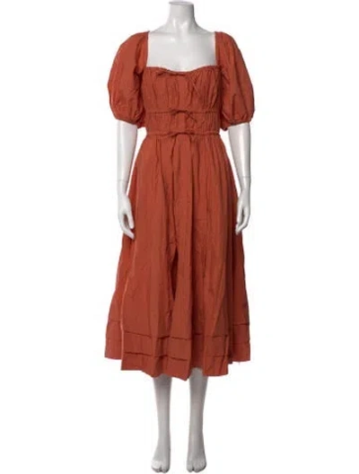 Pre-owned Ulla Johnson Square Neckline Midi Length Dress In Orange