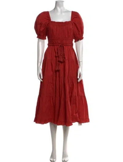 Pre-owned Ulla Johnson Square Neckline Midi Length Dress In Orange