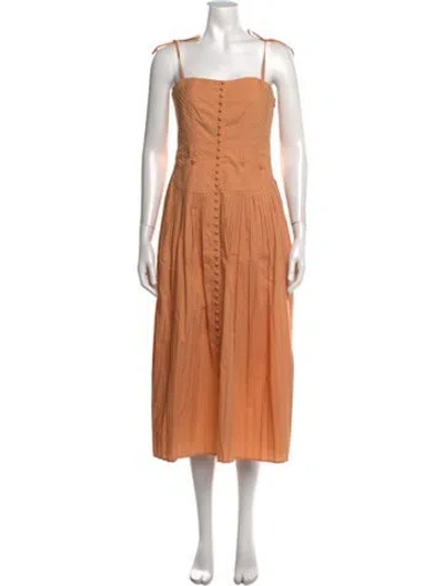 Pre-owned Ulla Johnson Square Neckline Midi Length Dress In Orange