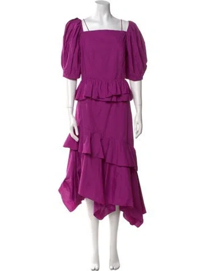 Pre-owned Ulla Johnson Square Neckline Midi Length Dress In Purple
