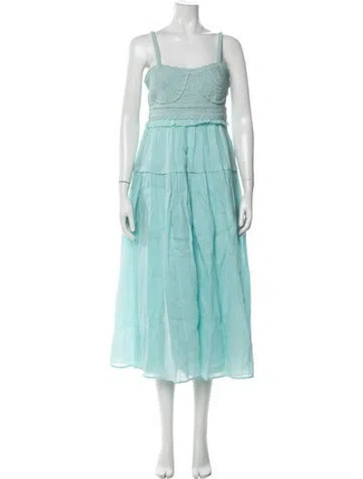 Pre-owned Ulla Johnson Square Neckline Midi Length Dress W/ Tags In Blue