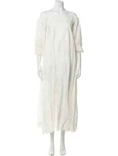 Pre-owned Ulla Johnson Square Neckline Midi Length Dress In White
