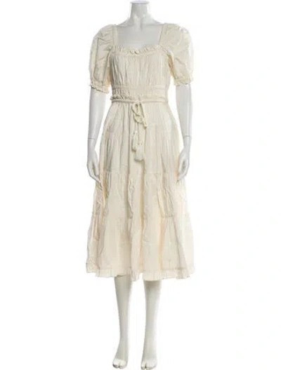 Pre-owned Ulla Johnson Square Neckline Midi Length Dress In White