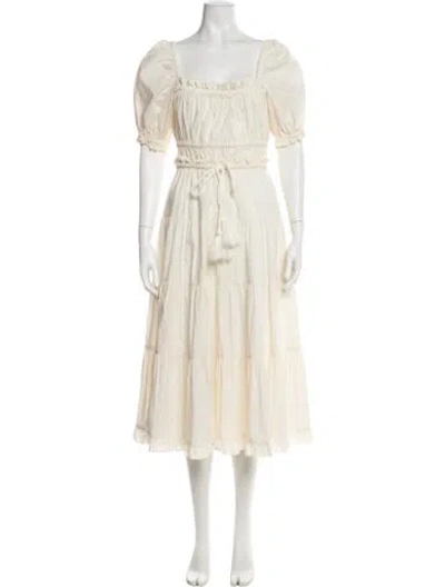 Pre-owned Ulla Johnson Square Neckline Midi Length Dress In White