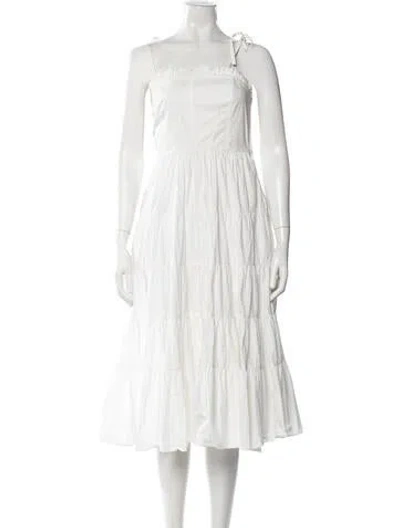 Pre-owned Ulla Johnson Square Neckline Midi Length Dress In White