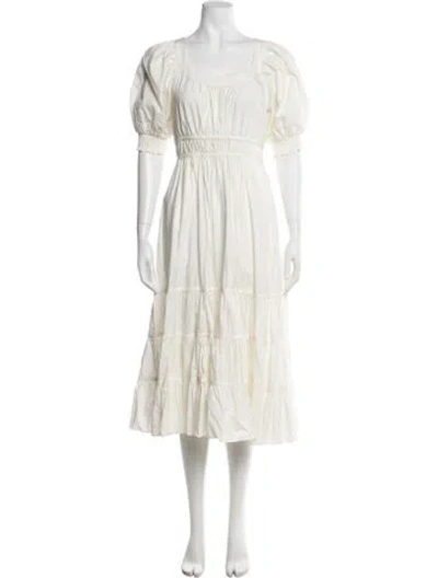 Pre-owned Ulla Johnson Square Neckline Midi Length Dress In White
