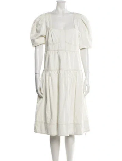 Pre-owned Ulla Johnson Square Neckline Midi Length Dress In White