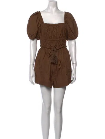 Pre-owned Ulla Johnson Square Neckline Romper In Brown