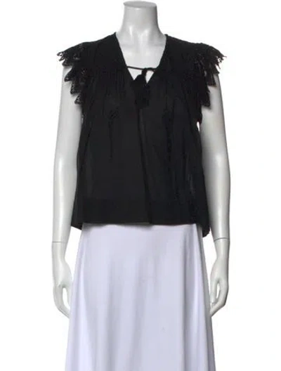 Pre-owned Ulla Johnson Square Neckline Short Sleeve Blouse In Black