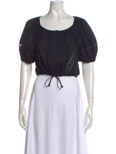 Pre-owned Ulla Johnson Square Neckline Short Sleeve Blouse In Black