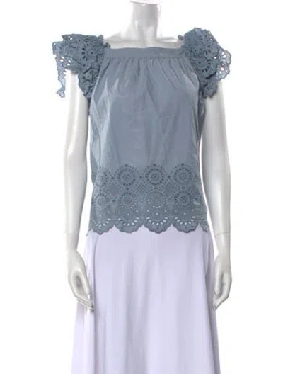 Pre-owned Ulla Johnson Square Neckline Short Sleeve Blouse In Blue