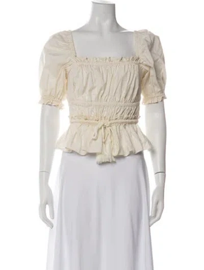 Pre-owned Ulla Johnson Square Neckline Short Sleeve Blouse In Blue