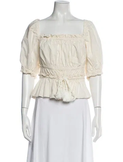 Pre-owned Ulla Johnson Square Neckline Short Sleeve Blouse In Neutral
