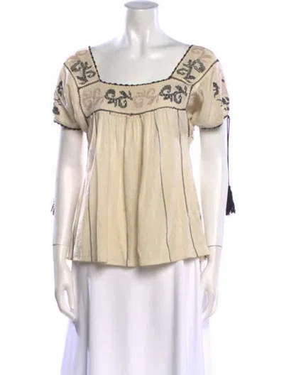 Pre-owned Ulla Johnson Square Neckline Short Sleeve Blouse In Neutral