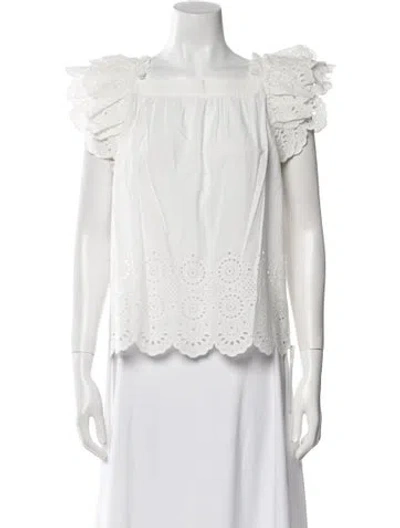 Pre-owned Ulla Johnson Square Neckline Short Sleeve Blouse In Neutral