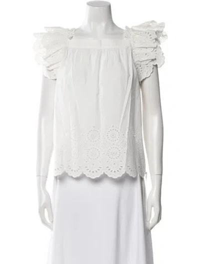 Pre-owned Ulla Johnson Square Neckline Short Sleeve Blouse In Neutral