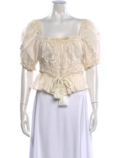 Pre-owned Ulla Johnson Square Neckline Short Sleeve Blouse In Neutrals