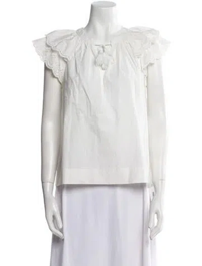 Pre-owned Ulla Johnson Square Neckline Short Sleeve Blouse In White