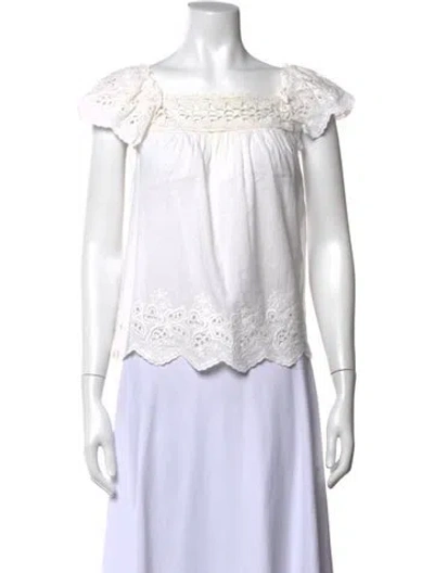 Pre-owned Ulla Johnson Square Neckline Short Sleeve Blouse In White
