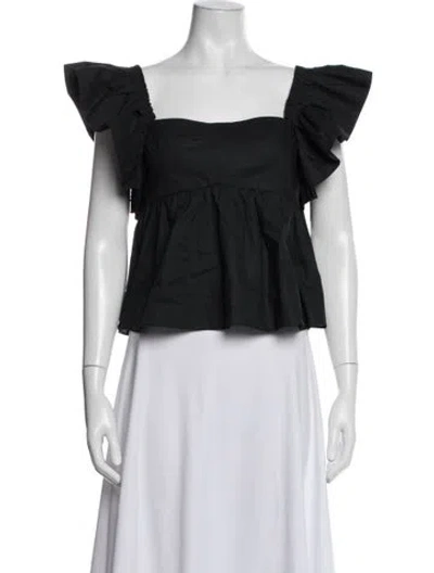 Pre-owned Ulla Johnson Square Neckline Short Sleeve Blouse In White