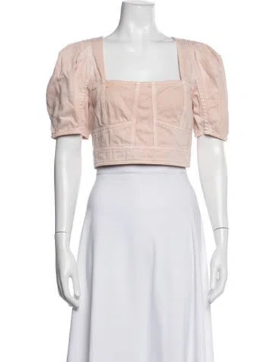 Pre-owned Ulla Johnson Square Neckline Short Sleeve Crop Top In Neutral
