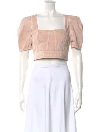 Pre-owned Ulla Johnson Square Neckline Short Sleeve Crop Top In Pink
