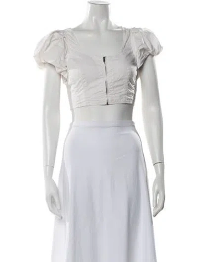 Pre-owned Ulla Johnson Square Neckline Short Sleeve Crop Top In White