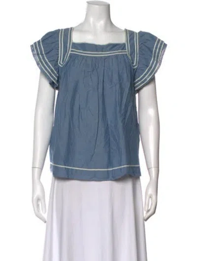 Pre-owned Ulla Johnson Square Neckline Short Sleeve Top In Blue