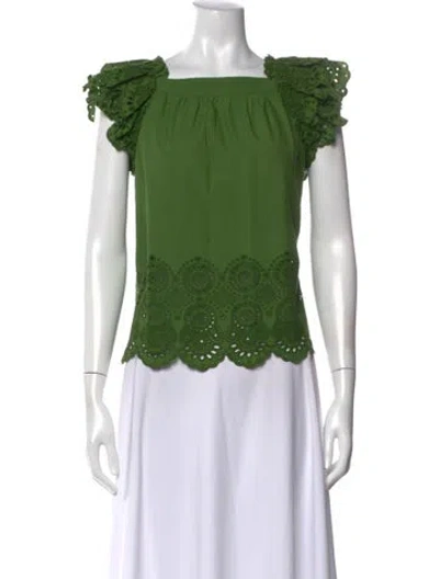 Pre-owned Ulla Johnson Square Neckline Short Sleeve Top In Green