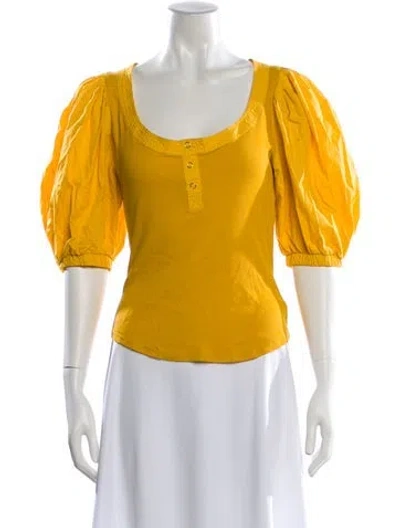 Pre-owned Ulla Johnson Square Neckline Short Sleeve Top In Yellow