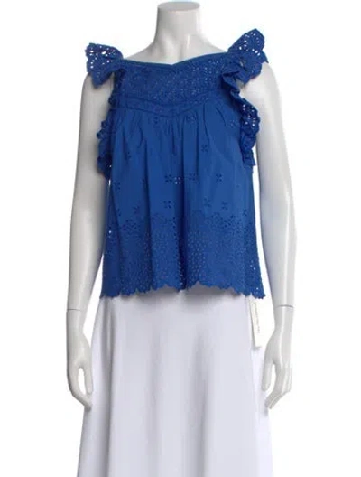 Pre-owned Ulla Johnson Square Neckline Sleeveless Blouse In Blue