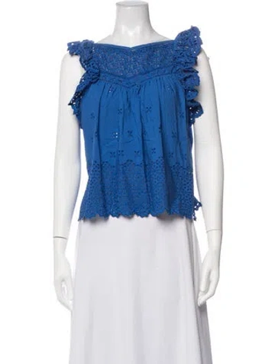 Pre-owned Ulla Johnson Square Neckline Sleeveless Blouse In Blue