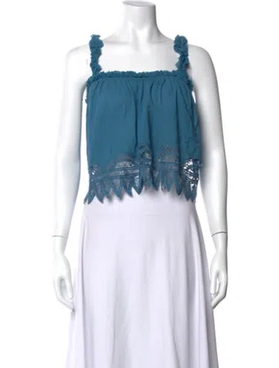Pre-owned Ulla Johnson Square Neckline Sleeveless Crop Top In Blue