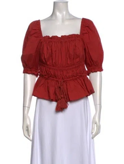 Pre-owned Ulla Johnson Square Neckline Three-quarter Sleeve Blouse In Red