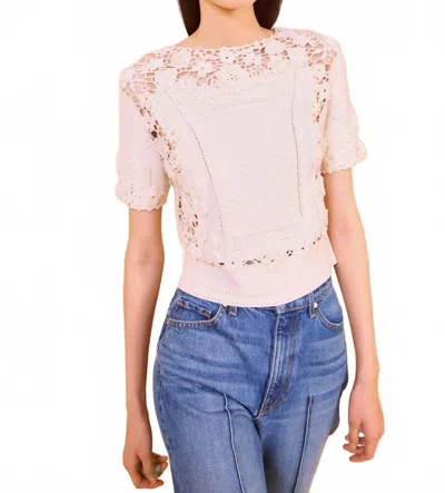 Ulla Johnson Stella Short Sleeve Floral Crochet Knit Top In Pristine In Pink