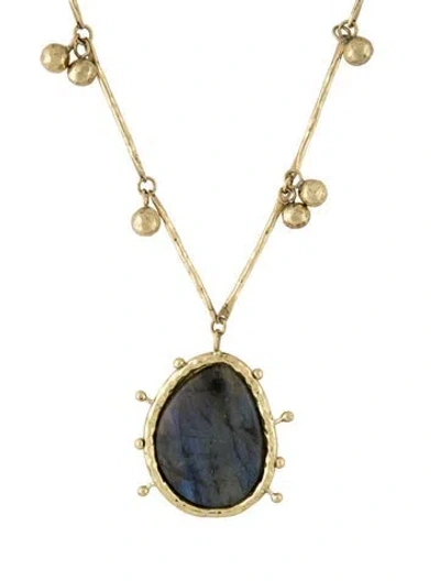 Pre-owned Ulla Johnson Stone Hammered Pendant Necklace, 25.5" In Blue