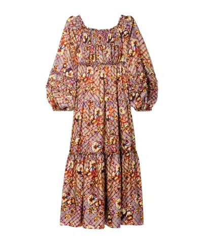 Ulla Johnson Anastasia Lace-up Printed Silk-habotai Midi Dress In Multi