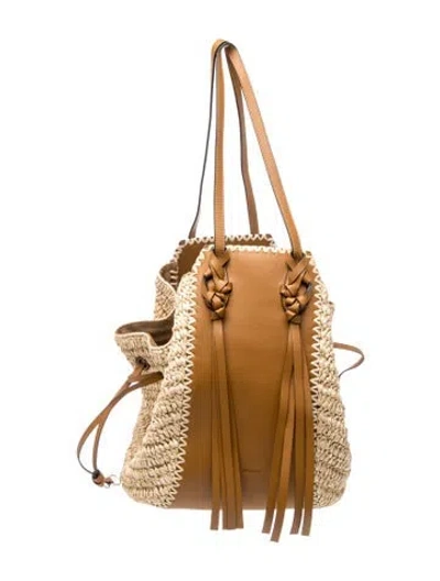 Pre-owned Ulla Johnson Straw Bucket Bag In Neutral