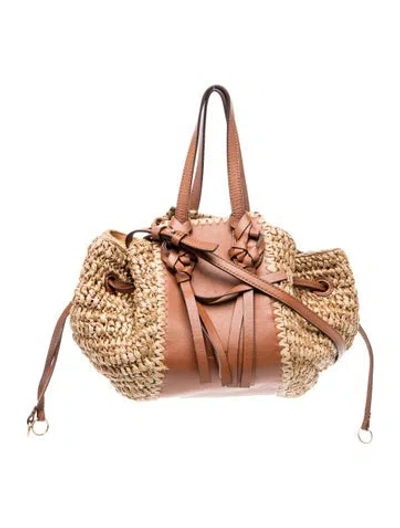 Pre-owned Ulla Johnson Straw Bucket Bag In Pink