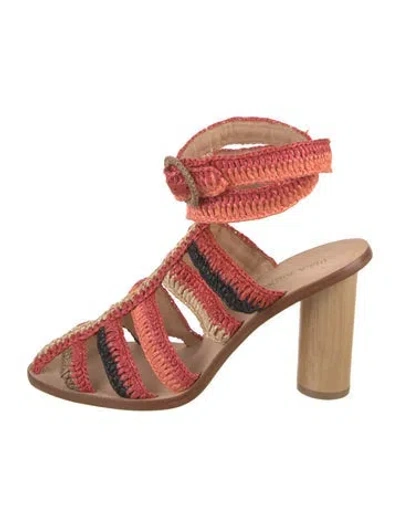 Pre-owned Ulla Johnson Straw Striped Gladiator Sandals In Red